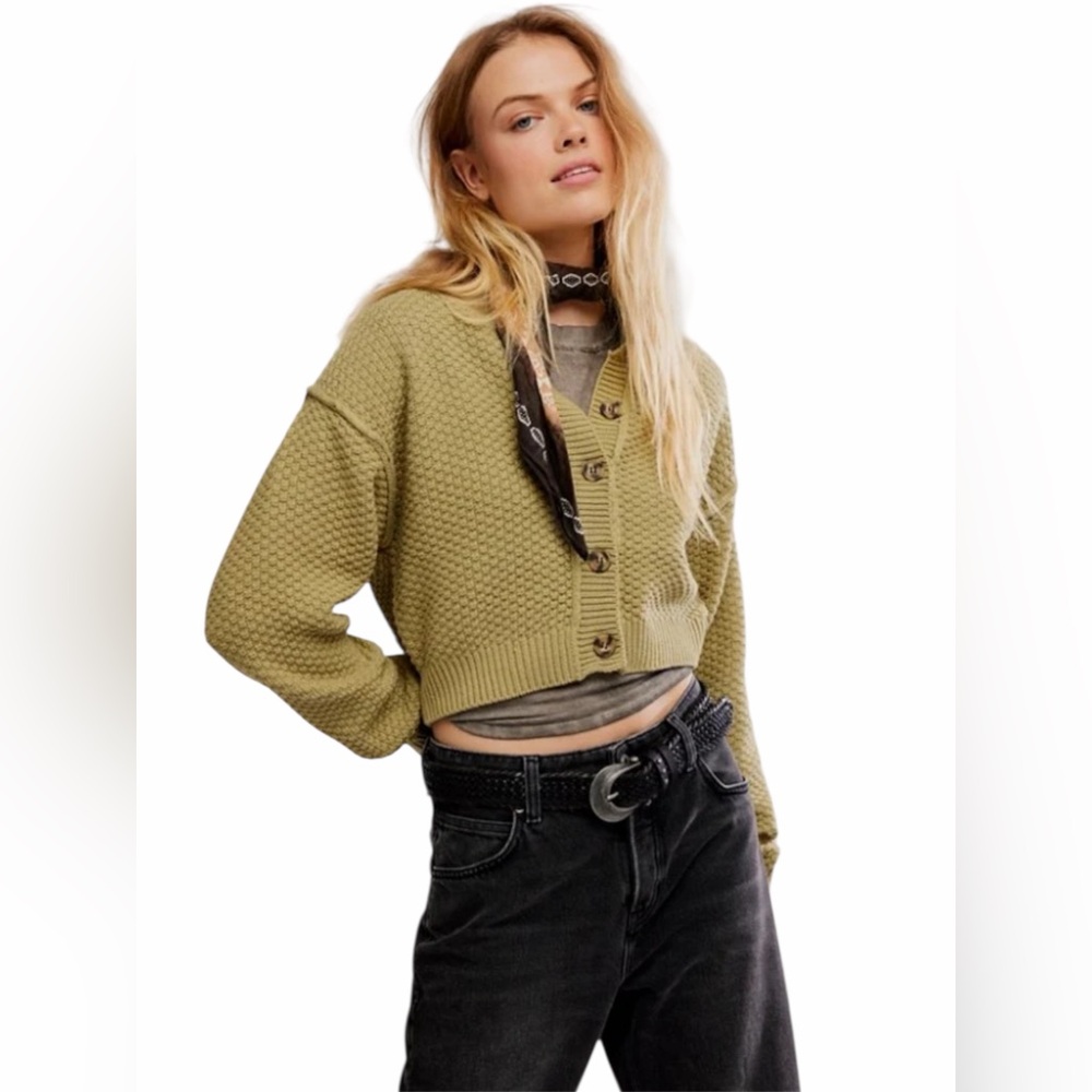 NWT – Free People – Lila Crop Cardigan – Whispering Willow Button Up – Sz. XS